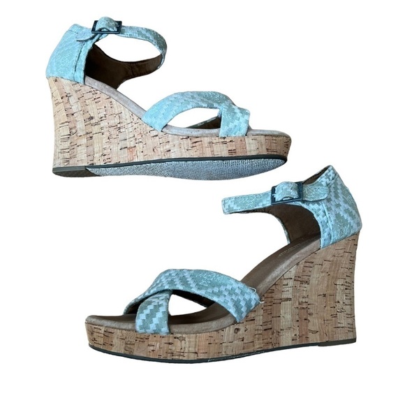 TOMS Blue Green Wedge Sandals - Picture 4 of 7